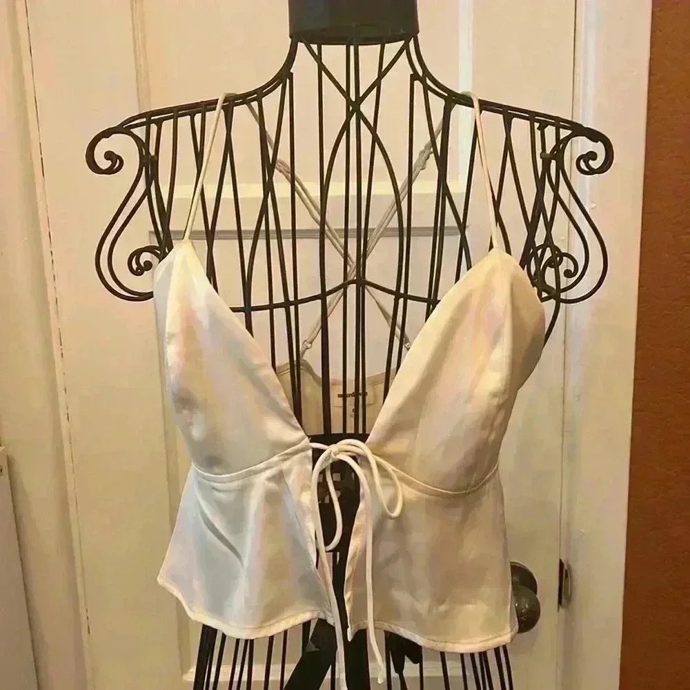 superdown White Satin Tank Top